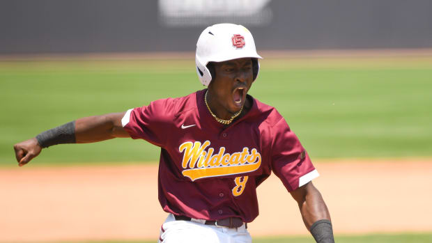 Bethune-Cookman’s Hylan Hall let’s out a shout as the Wildcats faced Southern University